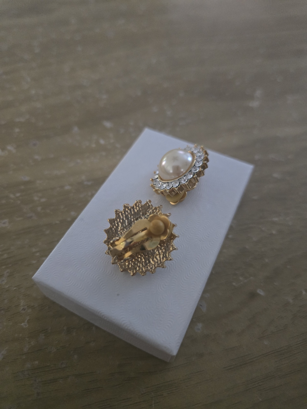 Classic Pearl Halo Stud Earrings - Gold Tone - Picture 2 of 2